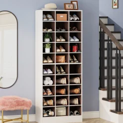 10-Tier Shoe Cabinet, Wooden Shoe Storage Rack with 30 Cubbies