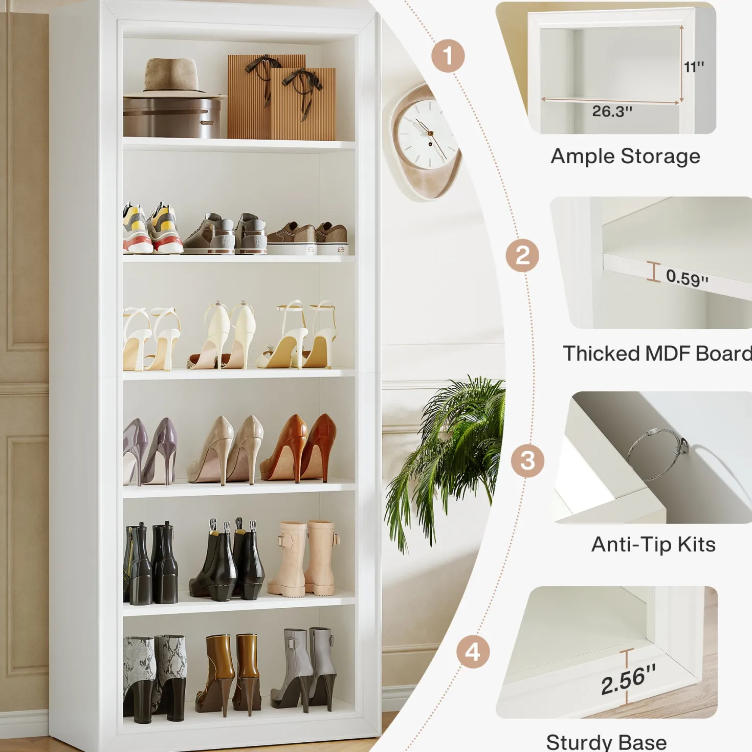 6-Tier Shoe Organizer Rack, 75" Shoe Cabinet with Open Storage for Entryway