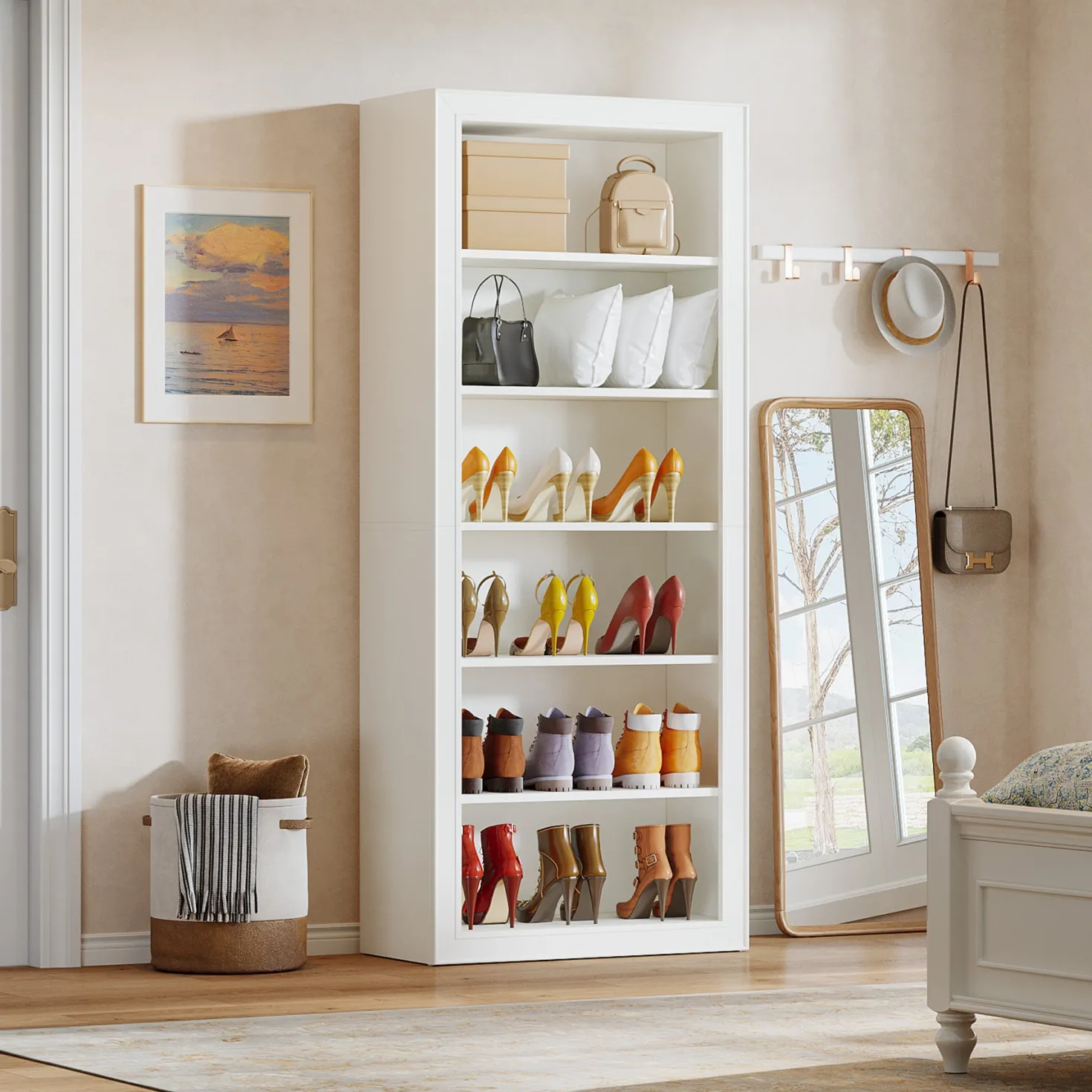 6-Tier Shoe Organizer Rack, 75" Shoe Cabinet with Open Storage for Entryway