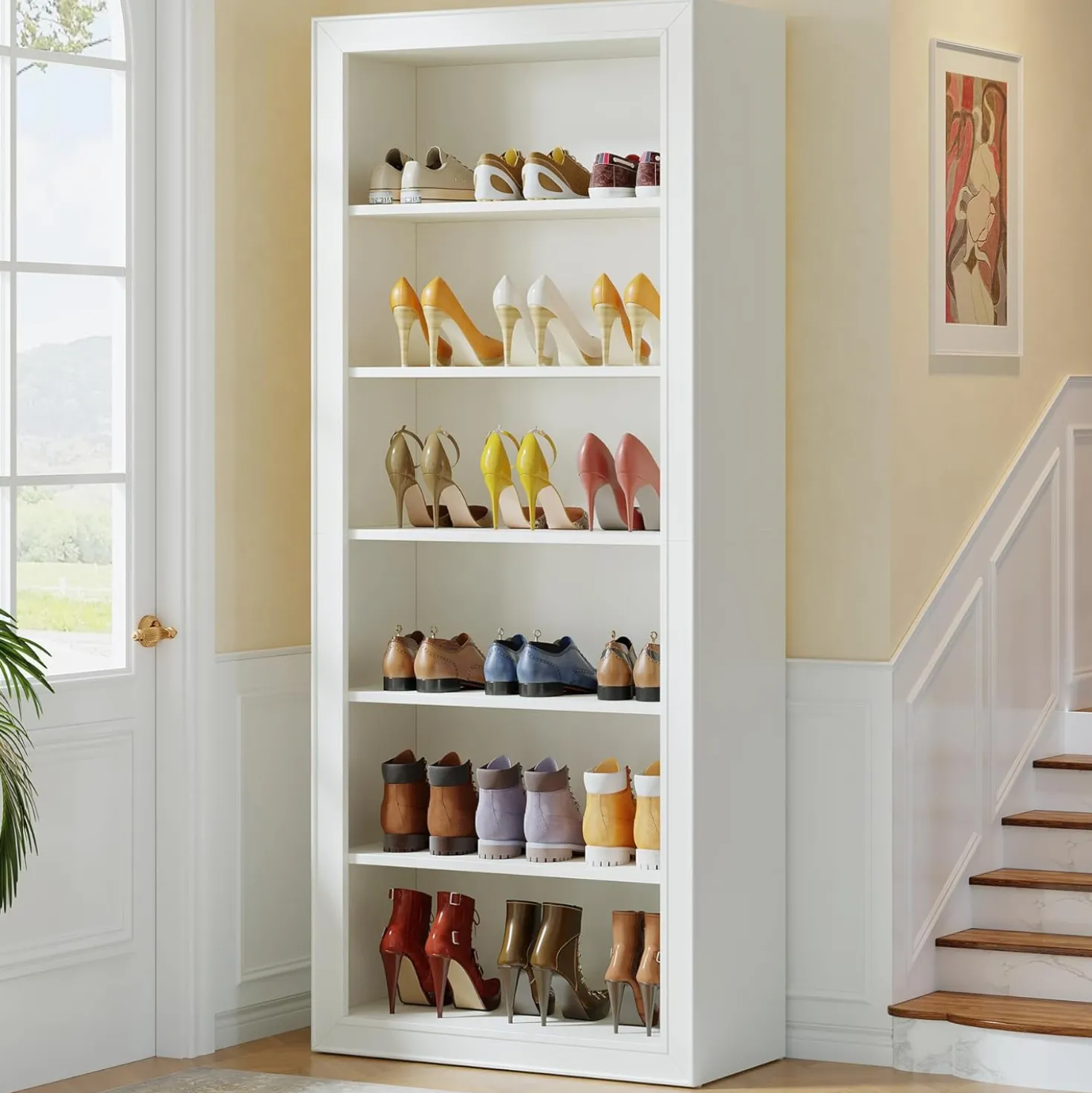 6-Tier Shoe Organizer Rack, 75" Shoe Cabinet with Open Storage for Entryway