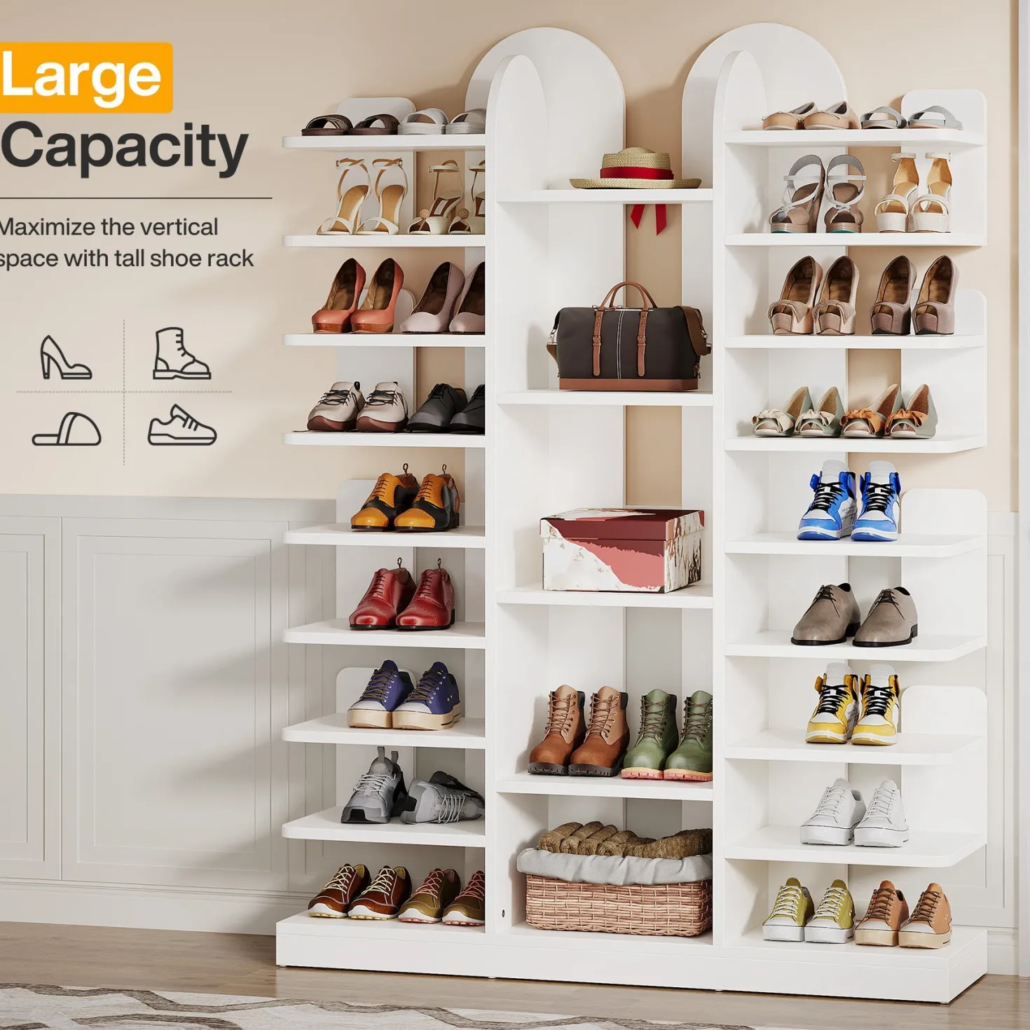 13-Tier Shoe Rack, Freestanding Entryway Shoe Organizer with Open Shelves