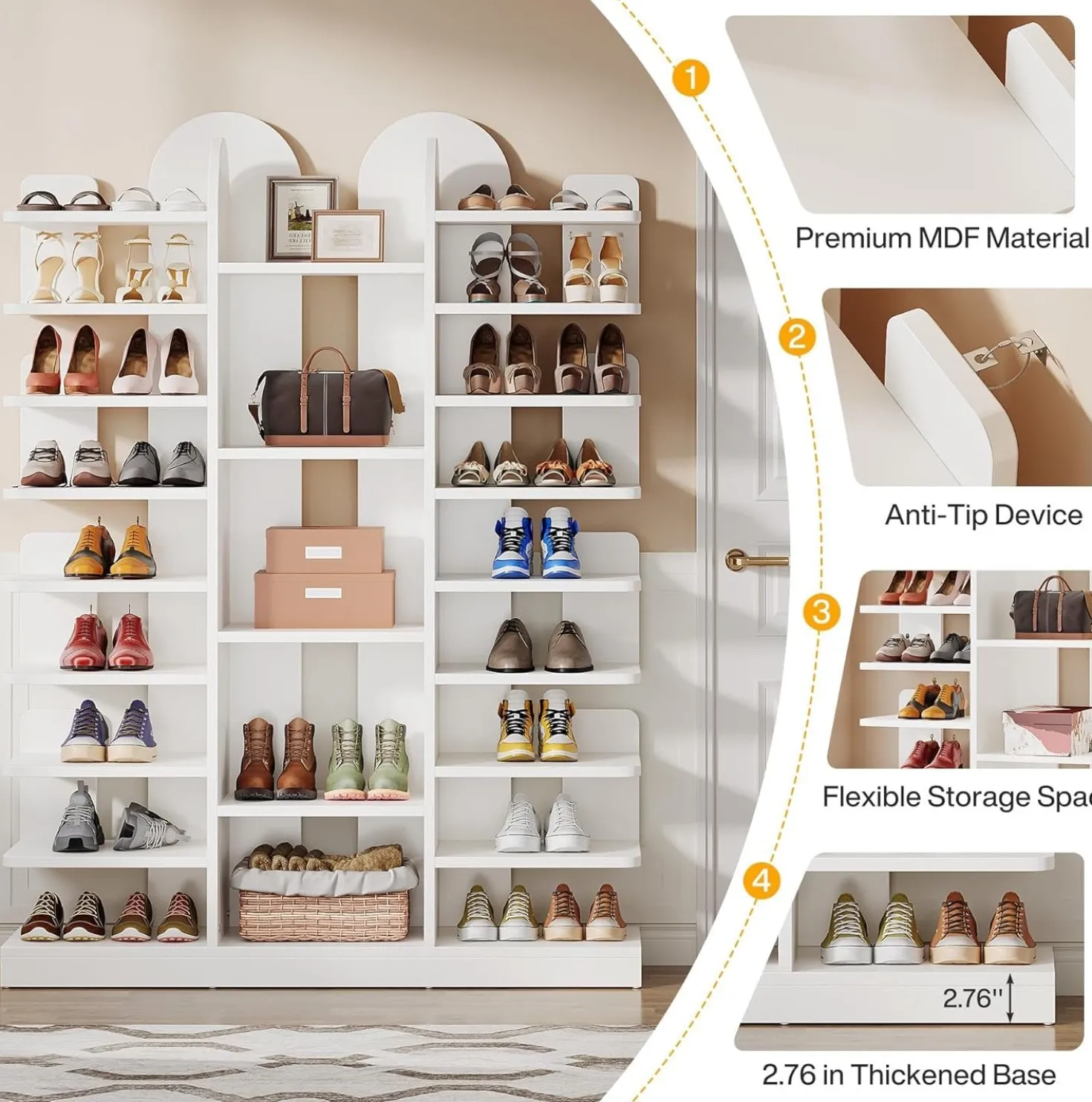 13-Tier Shoe Rack, Freestanding Entryway Shoe Organizer with Open Shelves
