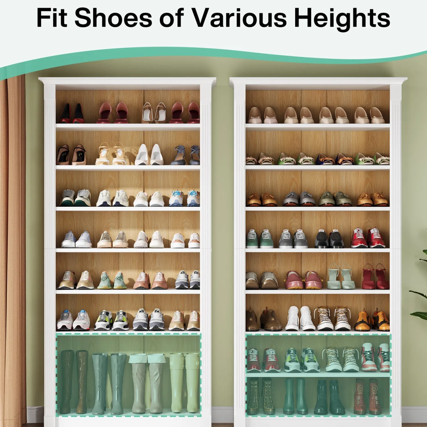 8-Tier Shoe Rack, Wooden Freestanding Shoe Storage Cabinet for 32-40 Pairs