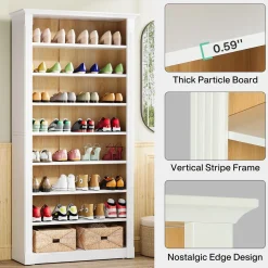 8-Tier Shoe Rack, Wooden Freestanding Shoe Storage Cabinet for 32-40 Pairs