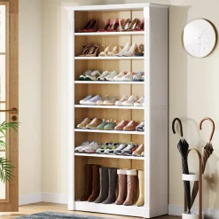 8-Tier Shoe Rack, Wooden Freestanding Shoe Storage Cabinet for 32-40 Pairs