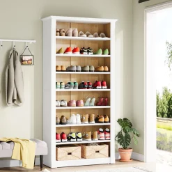8-Tier Shoe Rack, Wooden Freestanding Shoe Storage Cabinet for 32-40 Pairs