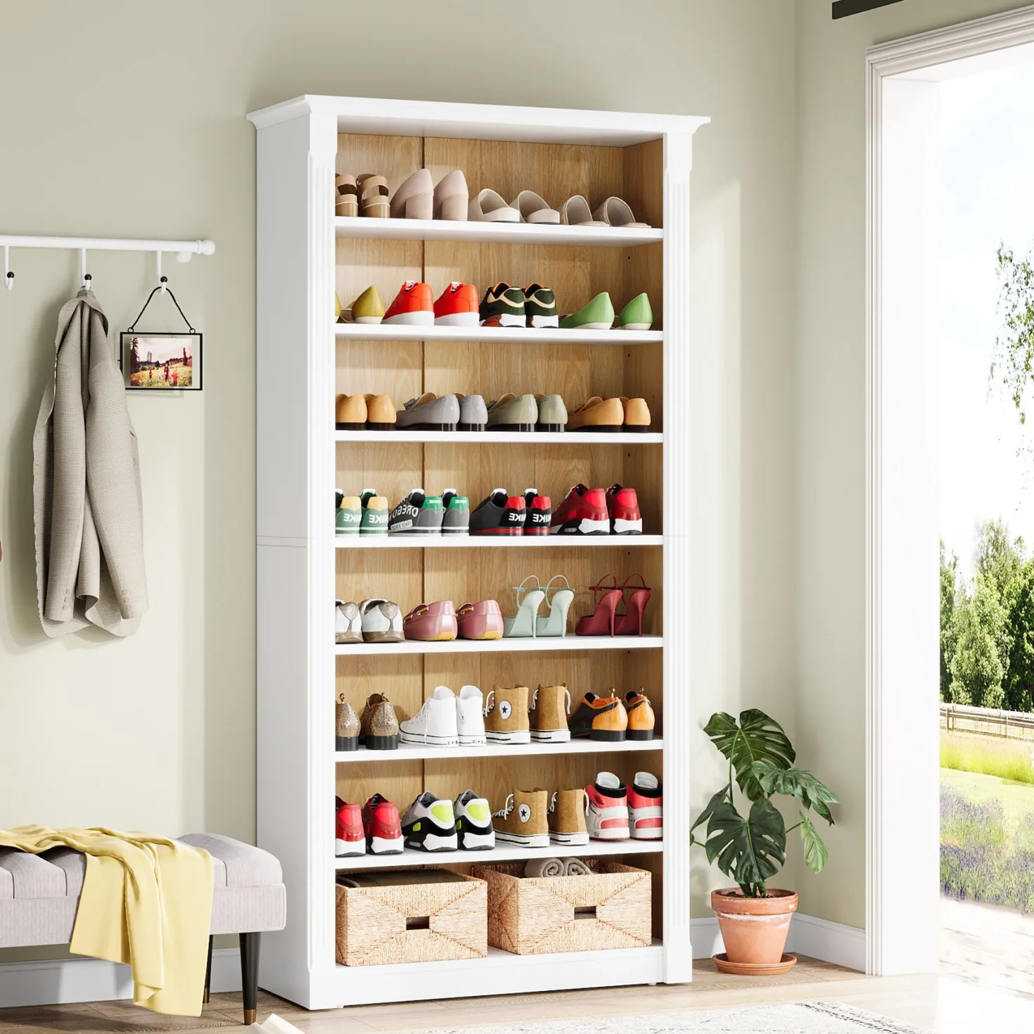 8-Tier Shoe Rack, Wooden Freestanding Shoe Storage Cabinet for 32-40 Pairs