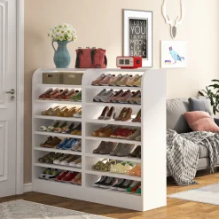 8-Tier Shoe Rack, Wooden Shoe Shelf Shoe Storage Cabinet