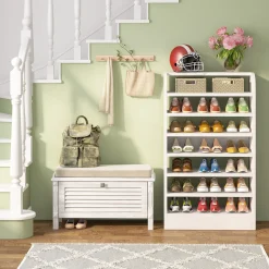 8-Tier Shoe Rack, Wooden Shoe Shelf Shoe Storage Cabinet