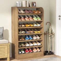 8-Tier Shoe Rack, Wooden Shoe Shelf Shoe Storage Cabinet