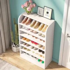 8-Tier Shoe Rack, Wooden Shoe Shelf Shoe Storage Cabinet