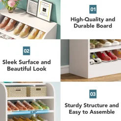 8-Tier Shoe Rack, Wooden Shoe Shelf Shoe Storage Cabinet