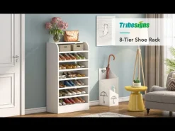 8-Tier Shoe Rack, Wooden Shoe Shelf Shoe Storage Cabinet