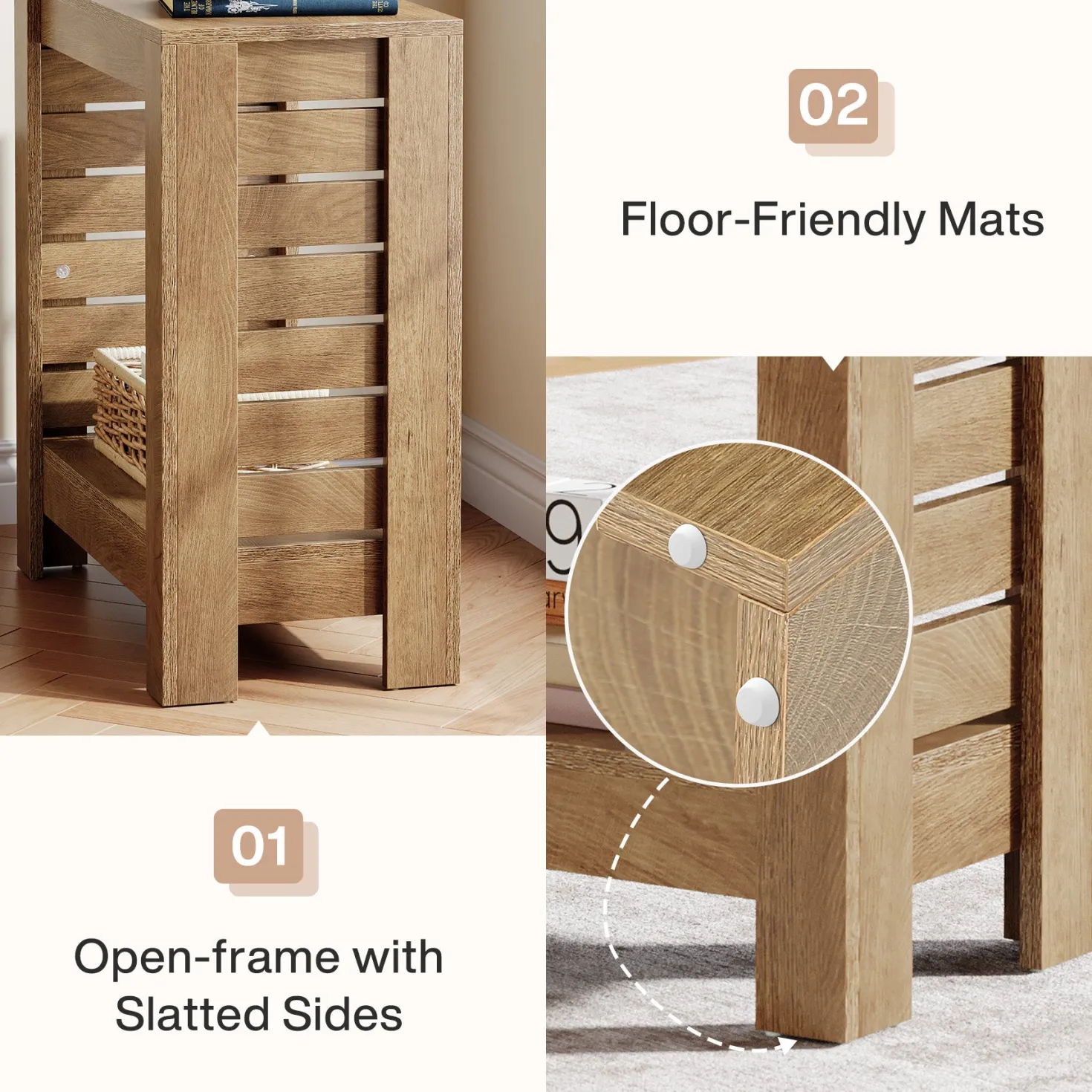2-Tier Side Table, Wooden End Table Nightstand with Storage Shelf