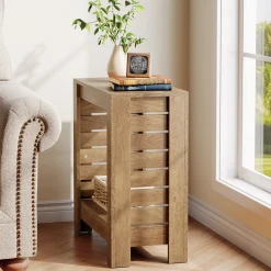 2-Tier Side Table, Wooden End Table Nightstand with Storage Shelf