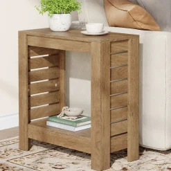 2-Tier Side Table, Wooden End Table Nightstand with Storage Shelf
