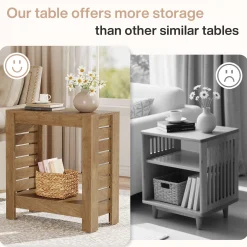 2-Tier Side Table, Wooden End Table Nightstand with Storage Shelf