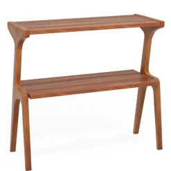 2-Tier Slim End Table, Solid Wood Sofa Side Table with Storage Shelf