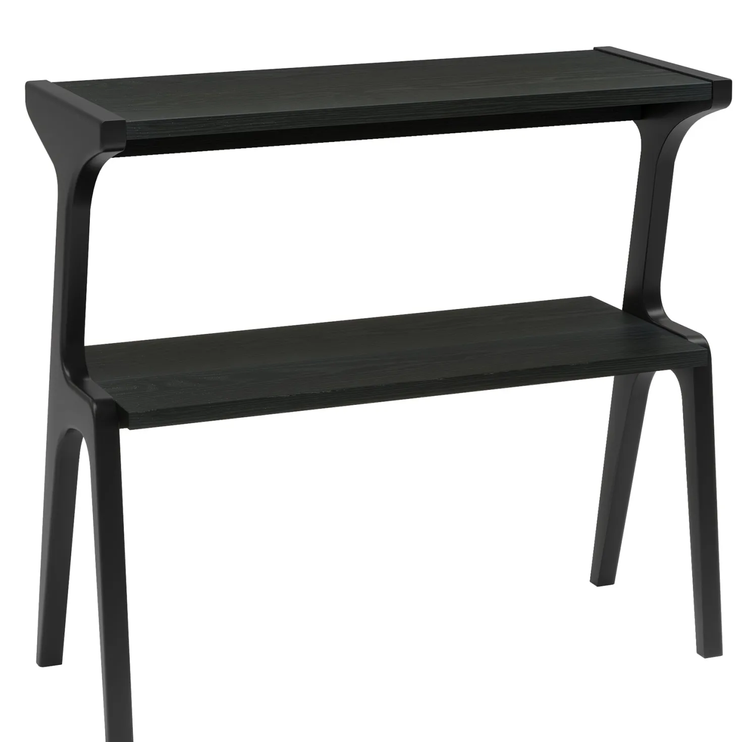 2-Tier Slim End Table, Solid Wood Sofa Side Table with Storage Shelf