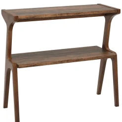 2-Tier Slim End Table, Solid Wood Sofa Side Table with Storage Shelf