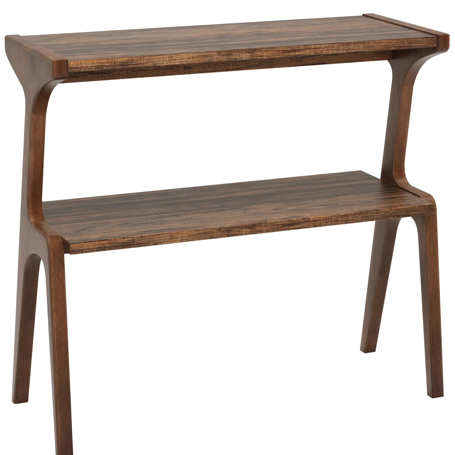 2-Tier Slim End Table, Solid Wood Sofa Side Table with Storage Shelf