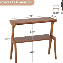 2-Tier Slim End Table, Solid Wood Sofa Side Table with Storage Shelf
