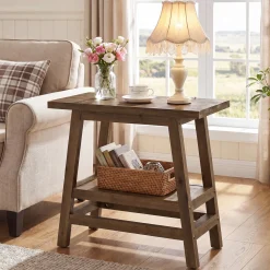 2-Tier Small Side Table, Farmhouse Rectangular Nightstand for Living Room, Bedroom
