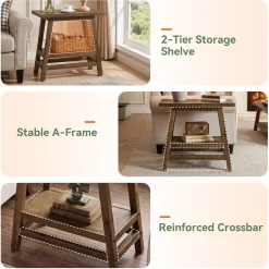 2-Tier Small Side Table, Farmhouse Rectangular Nightstand for Living Room, Bedroom