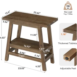 2-Tier Small Side Table, Farmhouse Rectangular Nightstand for Living Room, Bedroom