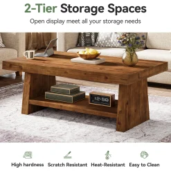 2-Tier Solid Wood Coffee Table, 47