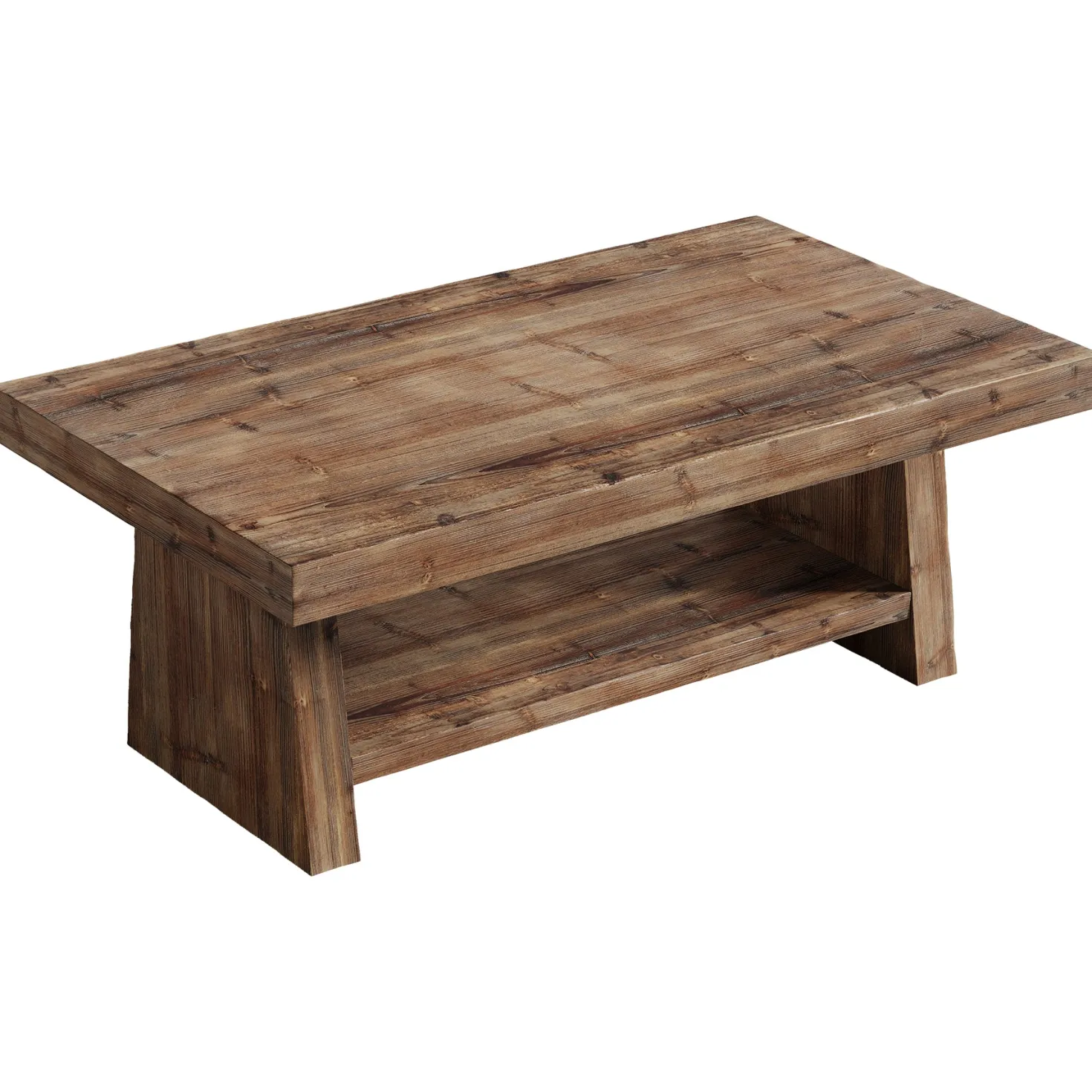 2-Tier Solid Wood Coffee Table, 47" Farmhouse Wood Center Table with Storage