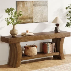 2-Tier Solid Wood Console Table, 63