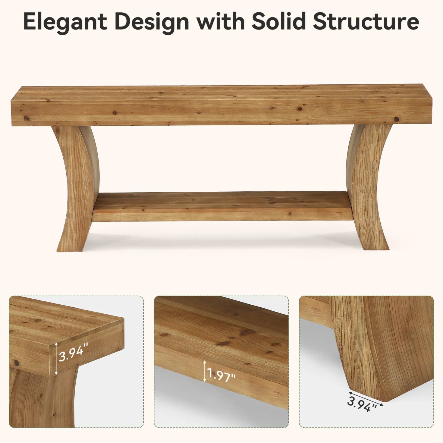 2-Tier Solid Wood Console Table, 63" Farmhouse Sofa Table Behind Couch