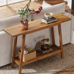 2-Tier Solid Wood Console Table, 41.3