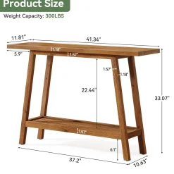 2-Tier Solid Wood Console Table, 41.3