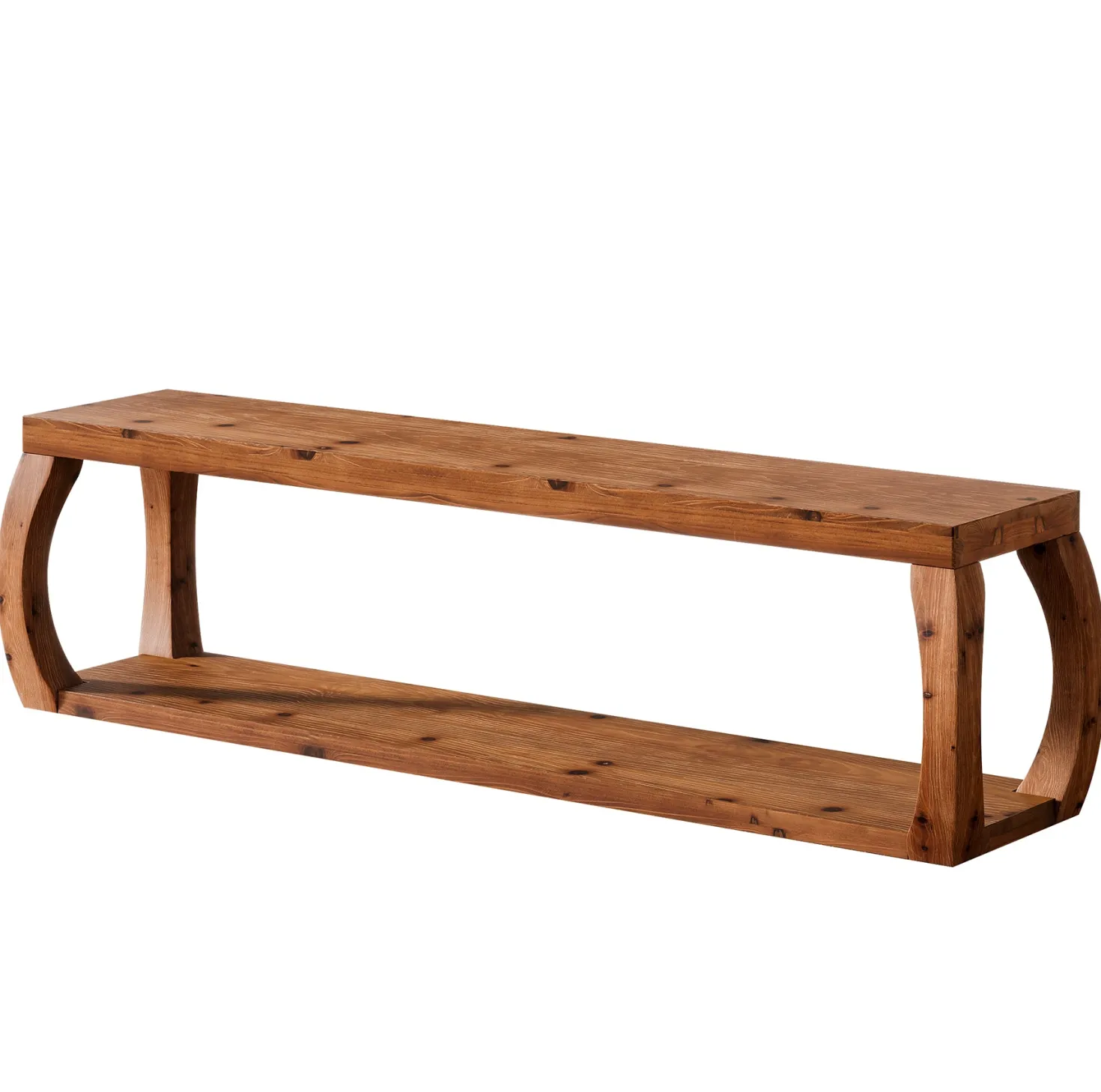 2-Tier Solid Wood Dining Bench, 59" Farmhouse Entryway Bench with Open Shelves