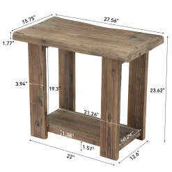 2-Tier Solid Wood End Table, Rectangle Side Table Nightstands for Living Room, Bedroom