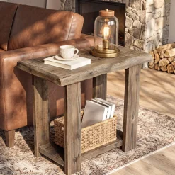 2-Tier Solid Wood End Table, Rectangle Side Table Nightstands for Living Room, Bedroom