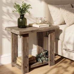 2-Tier Solid Wood End Table, Rectangle Side Table Nightstands for Living Room, Bedroom