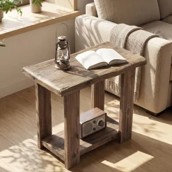 2-Tier Solid Wood End Table, Rectangle Side Table Nightstands for Living Room, Bedroom