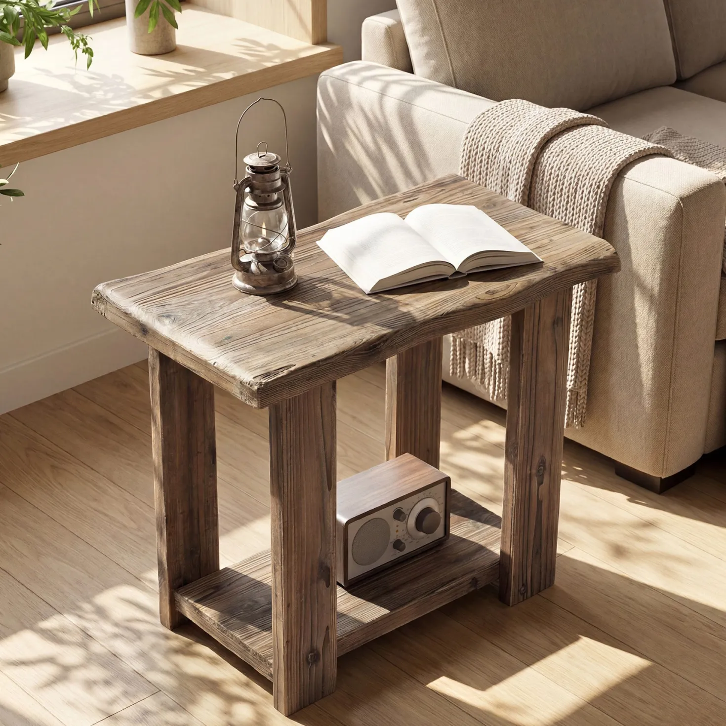 2-Tier Solid Wood End Table, Rectangle Side Table Nightstands for Living Room, Bedroom