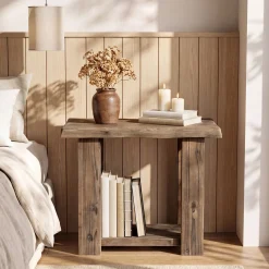 2-Tier Solid Wood End Table, Rectangle Side Table Nightstands for Living Room, Bedroom