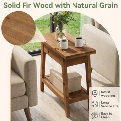2-Tier Solid Wood End Table, Farmhouse Side Table with Storage for Living Room