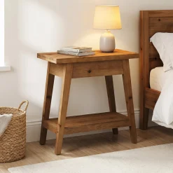 2-Tier Solid Wood End Table, Farmhouse Side Table with Storage for Living Room