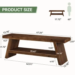 2-Tier Solid Wood Entryway Bench with Open Storage, Wooden Shoe Bench for Hallway & Foyer