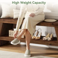 2-Tier Solid Wood Entryway Bench with Open Storage, Wooden Shoe Bench for Hallway & Foyer