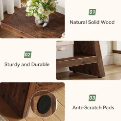2-Tier Solid Wood Entryway Bench with Open Storage, Wooden Shoe Bench for Hallway & Foyer