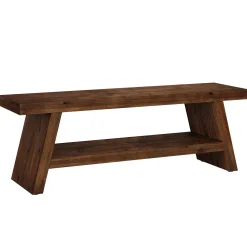 2-Tier Solid Wood Entryway Bench with Open Storage, Wooden Shoe Bench for Hallway & Foyer