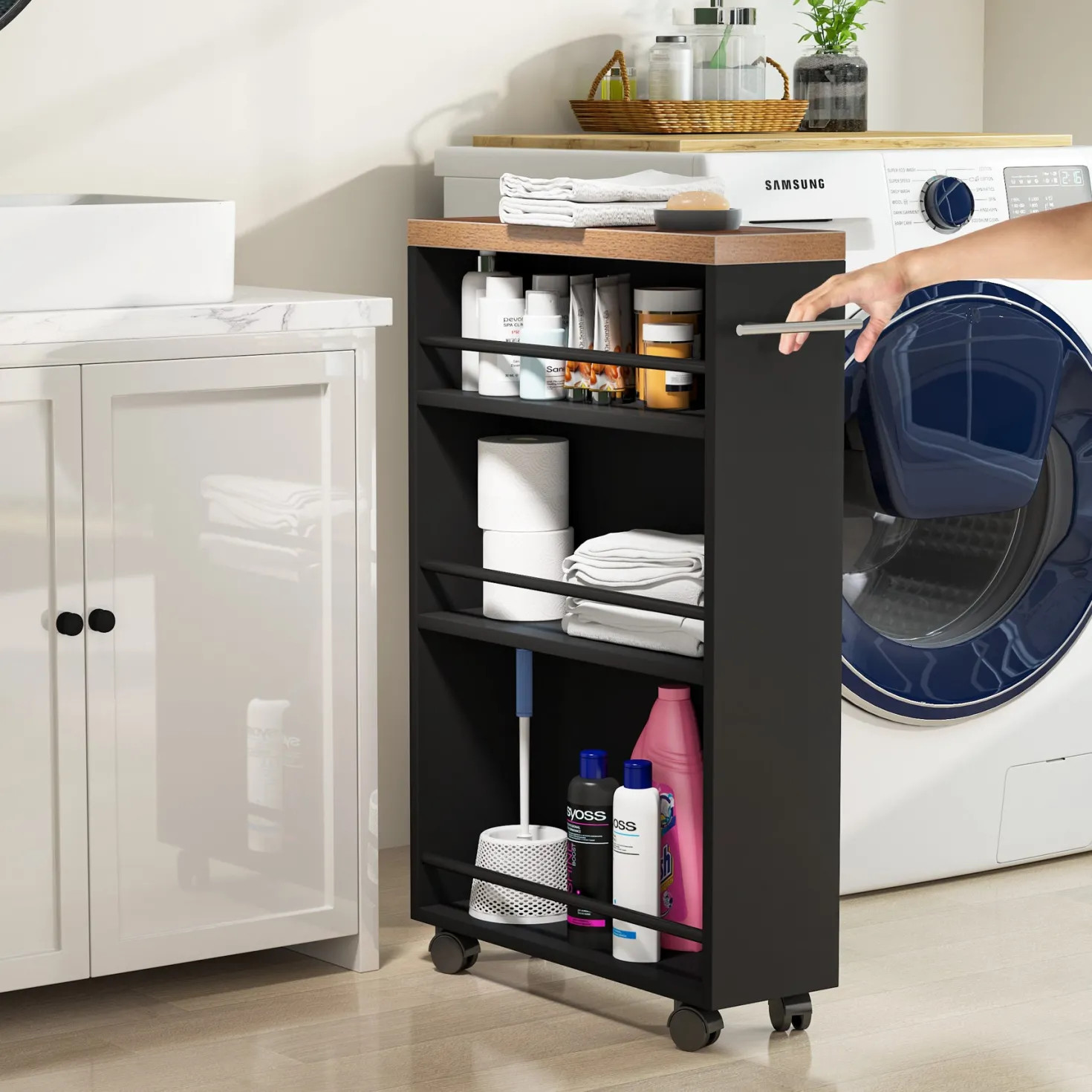 4-Tier Storage Cart, Slim Rolling Narrow Kitchen Cart for Small Place