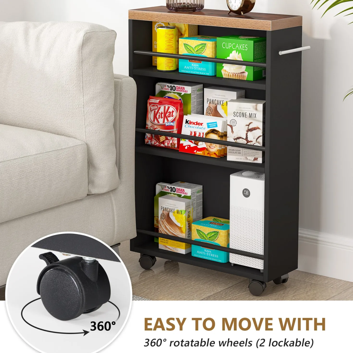 4-Tier Storage Cart, Slim Rolling Narrow Kitchen Cart for Small Place